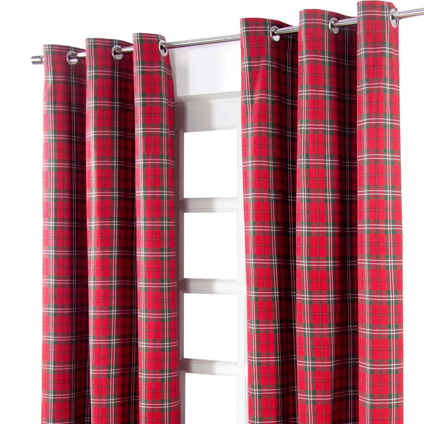 Edward Tartan Check Ready Made Eyelet Curtain Pair - Image 2