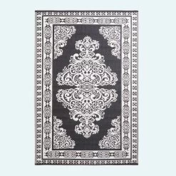 Black And White Motif Design Reversible Outdoor Rug