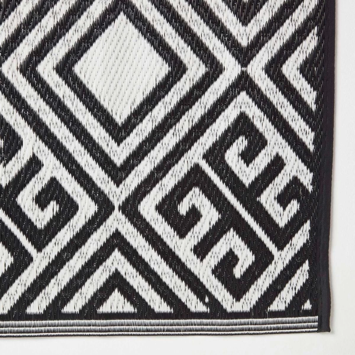 Black And White Geometric Design Reversible Outdoor Rug - Image 3