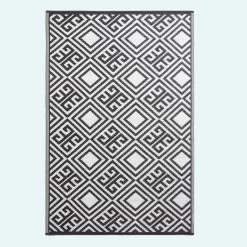Black And White Geometric Design Reversible Outdoor Rug
