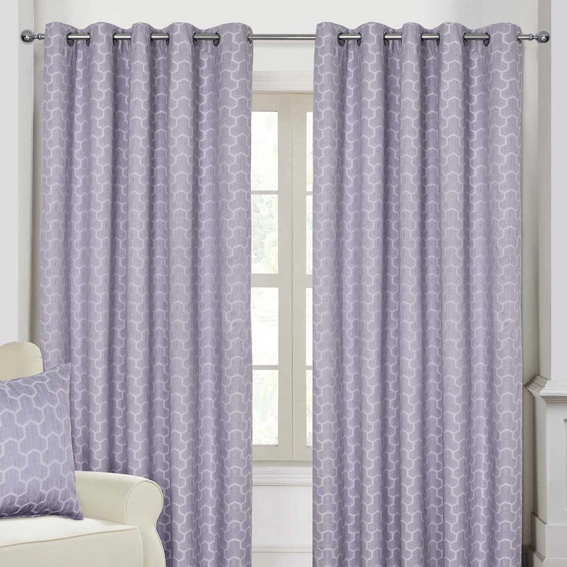Lilac Geometric Jacquard Blackout Eyelet Curtain Pair