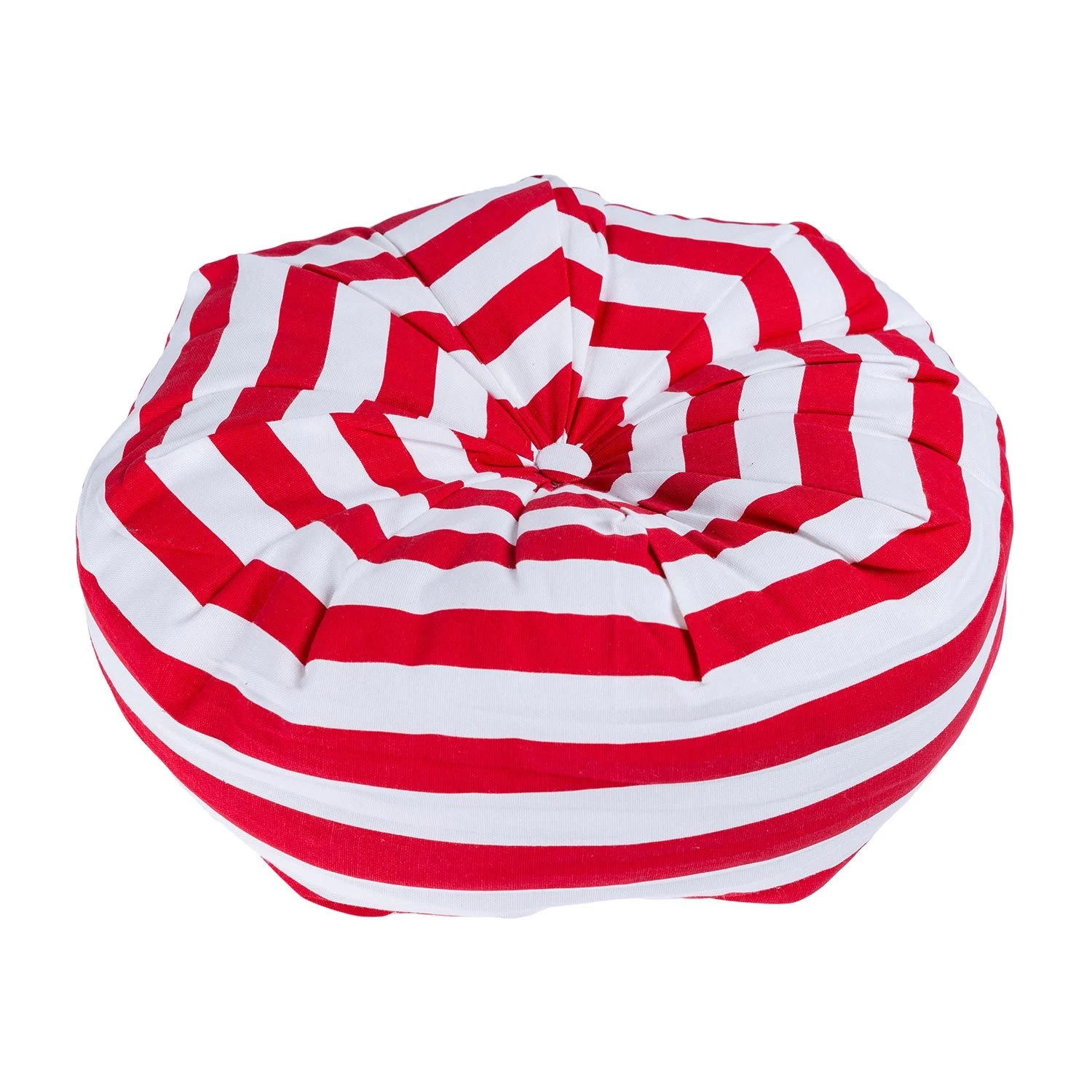 Red And White Stripe Pleated Round Floor Cushion - Image 3