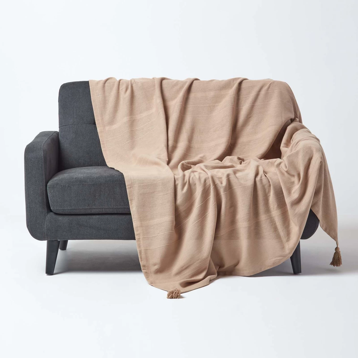 Cotton Rajput Ribbed Beige Throw, 255 X 360 Cm - Image 2