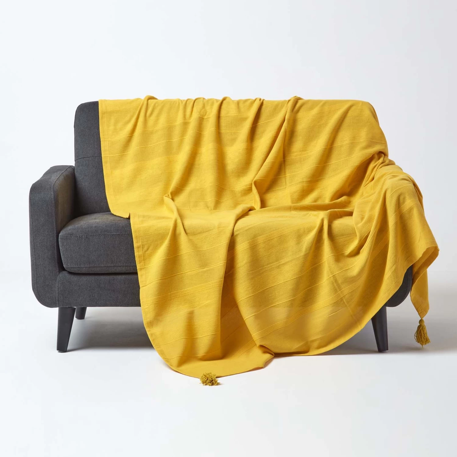 Cotton Rajput Ribbed Yellow Throw