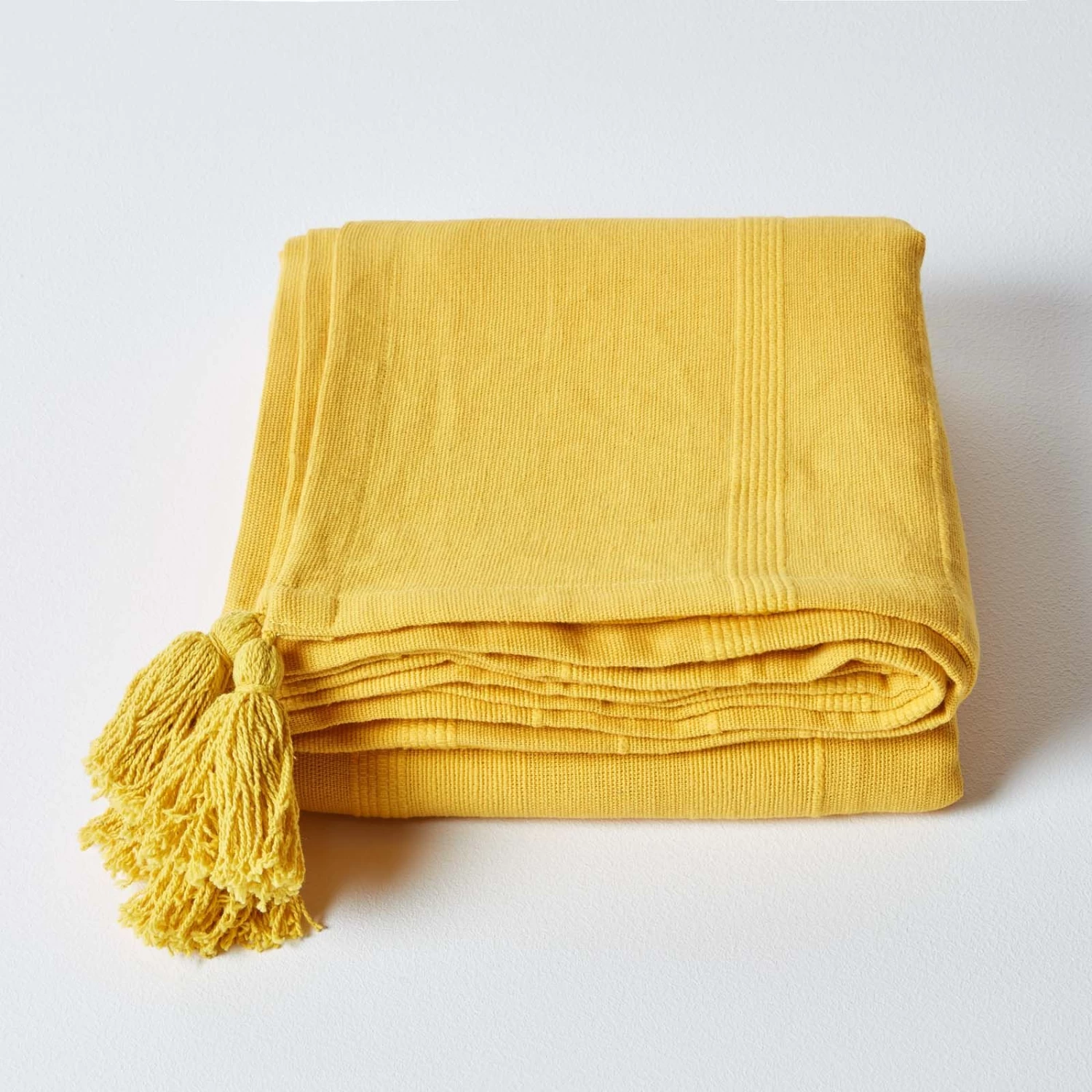 Cotton Rajput Ribbed Yellow Throw - Image 2