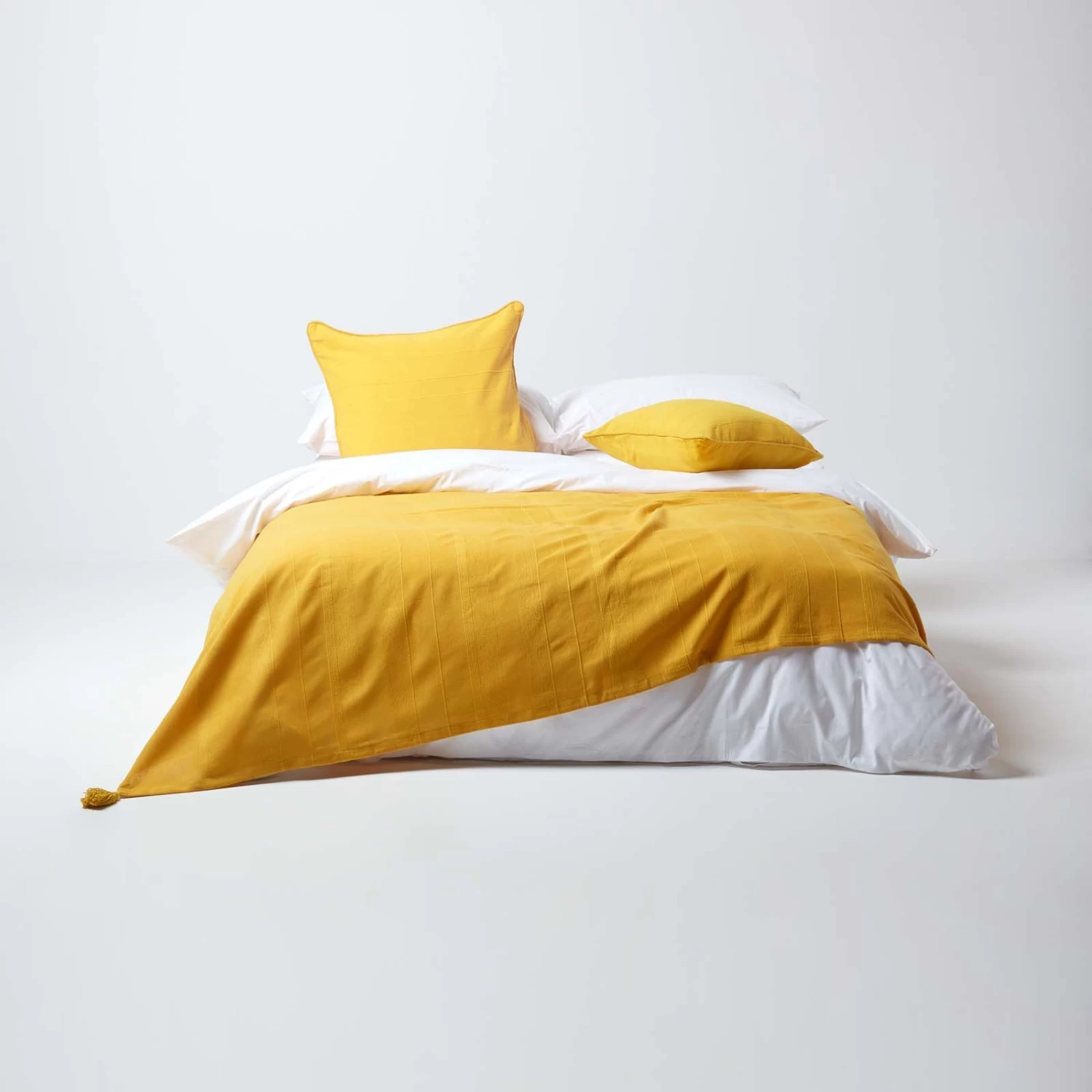 Cotton Rajput Ribbed Yellow Throw - Image 3