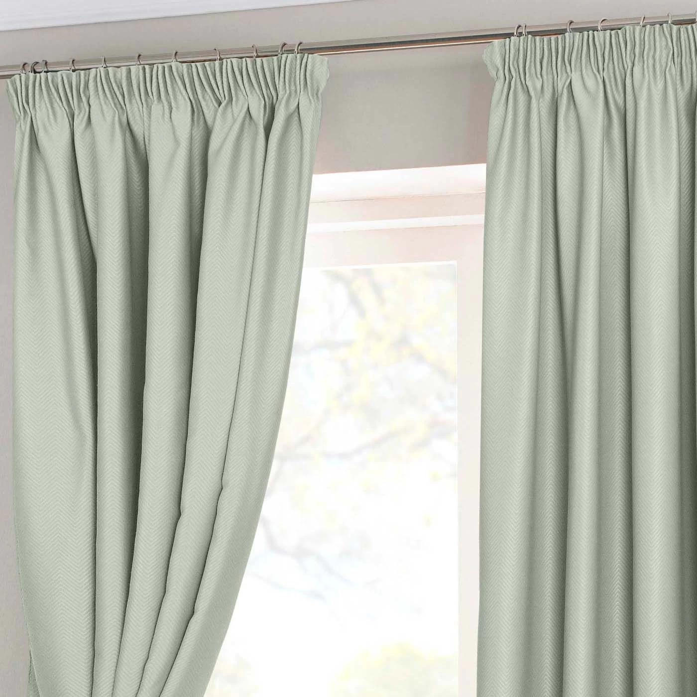 Ivory Herringbone Chevron Thermal Blackout Curtains Pair Pencil Pleat - Image 2