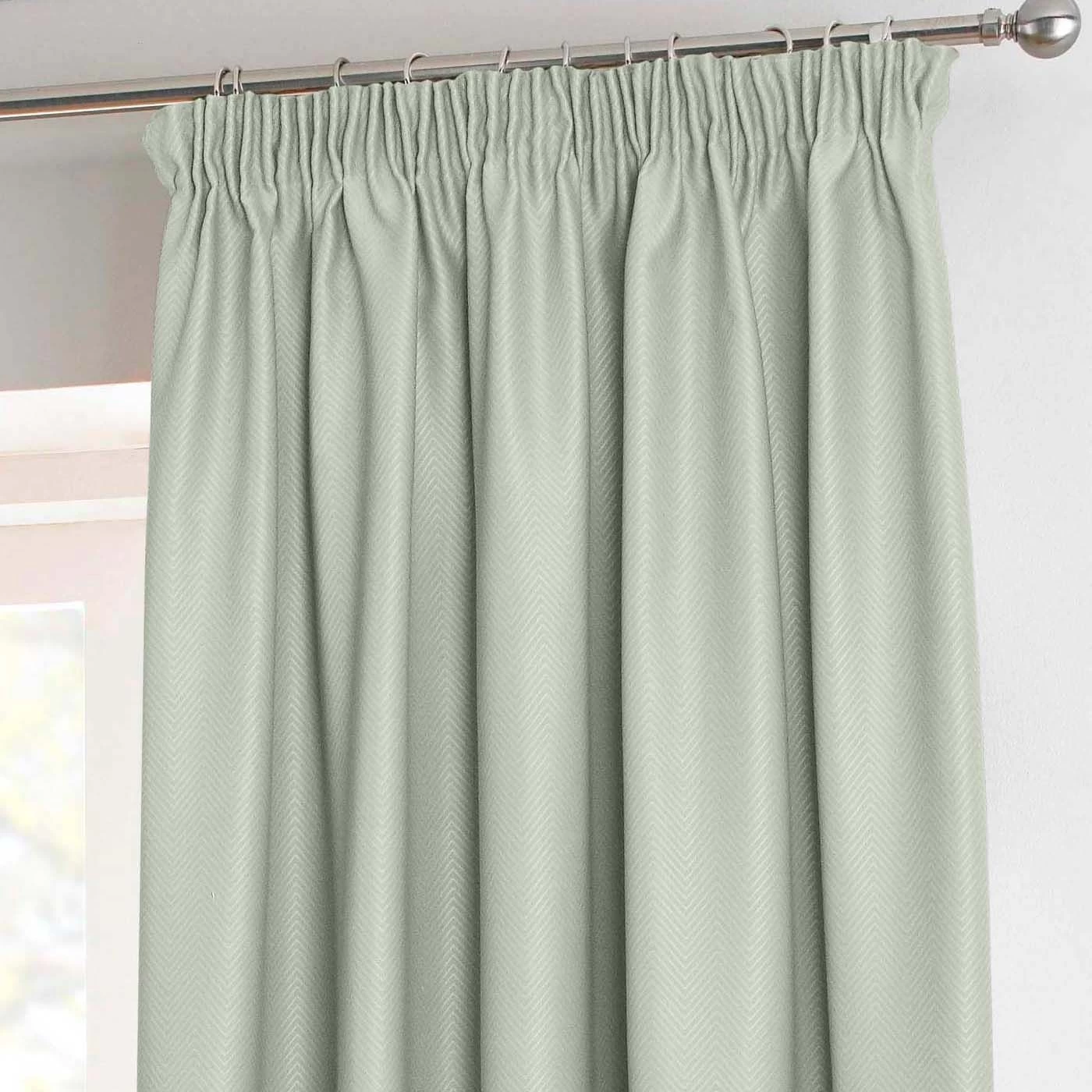 Ivory Herringbone Chevron Thermal Blackout Curtains Pair Pencil Pleat - Image 3