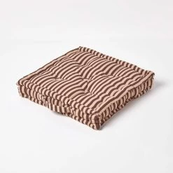 Cotton Chocolate Brown And Beige Thin Stripe Floor Cushion