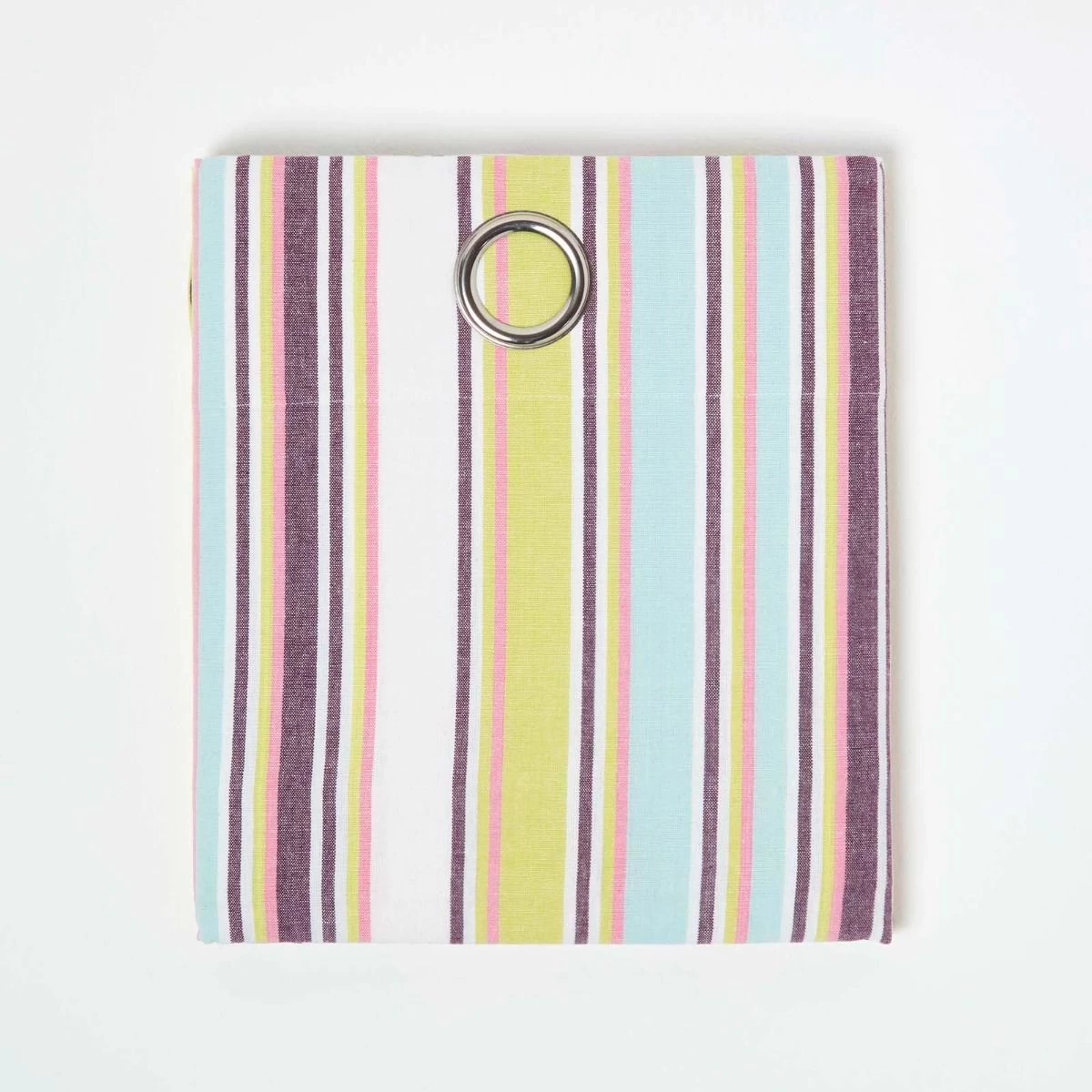 Osaka Green Stripes Ready Made Eyelet Curtain Pair - Image 2