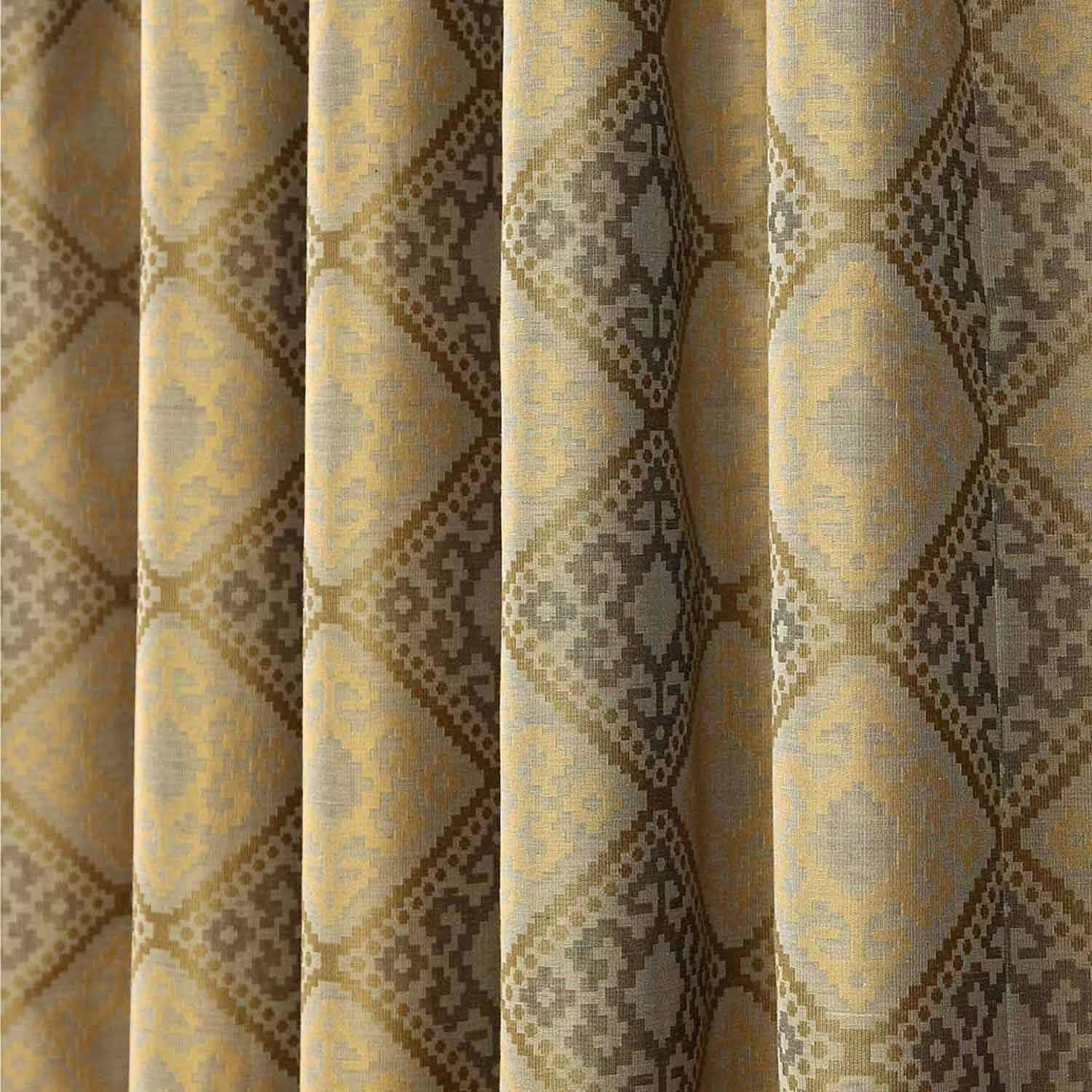 Gold Jacquard Curtain Abstract Aztec Design Fully Lined With Tie Backs, 66 X 54" Drop - Image 2