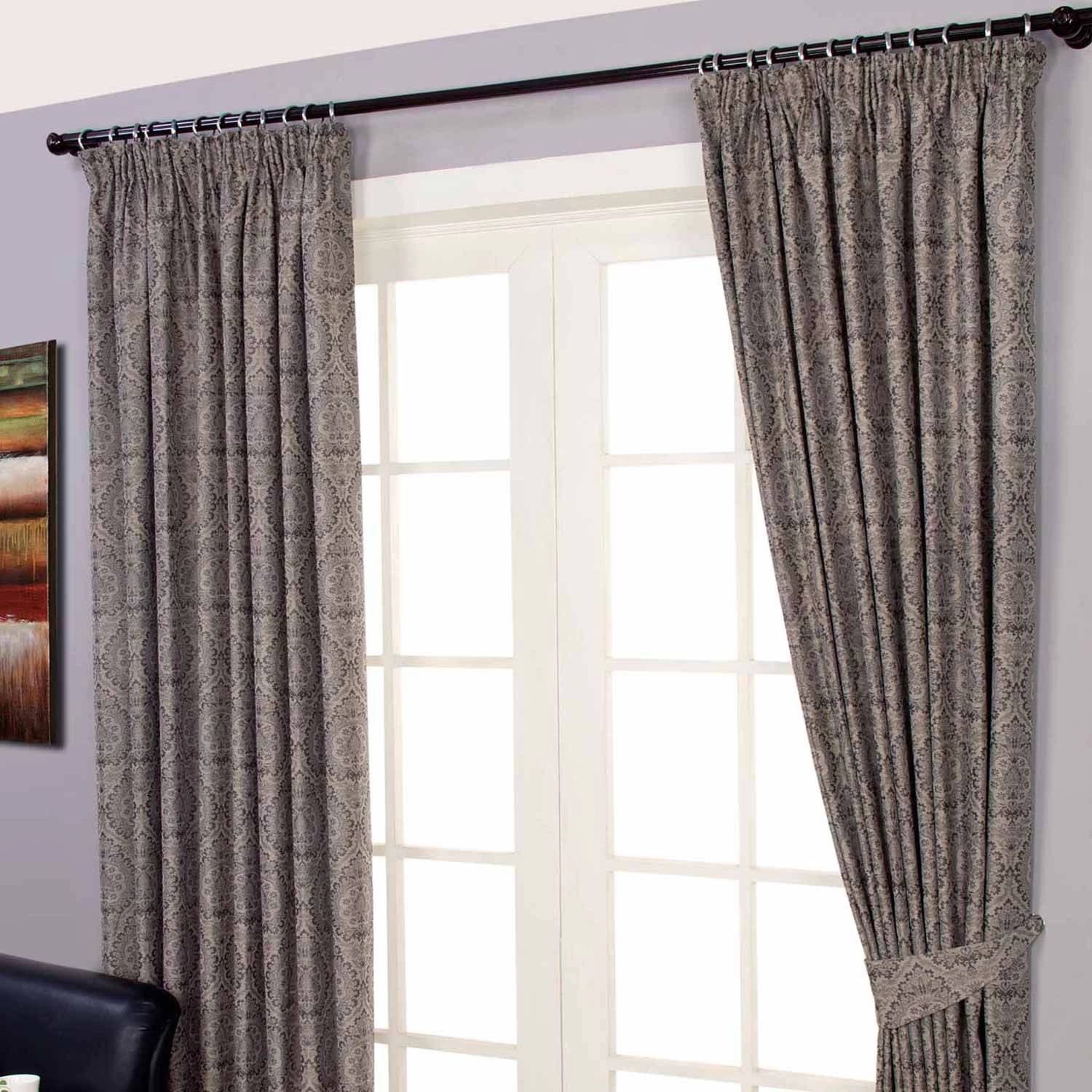 Grey Jacquard Curtain Floral Damask Design Fully Lined - Image 3