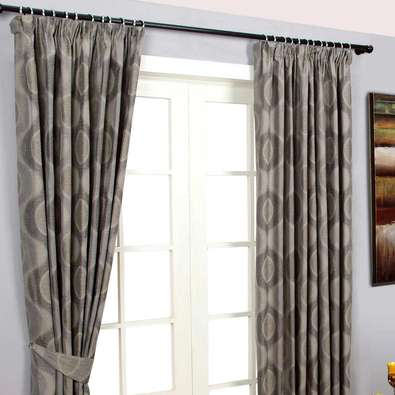 Grey Jacquard Curtain Modern Curve Design Fully Lined - Image 3