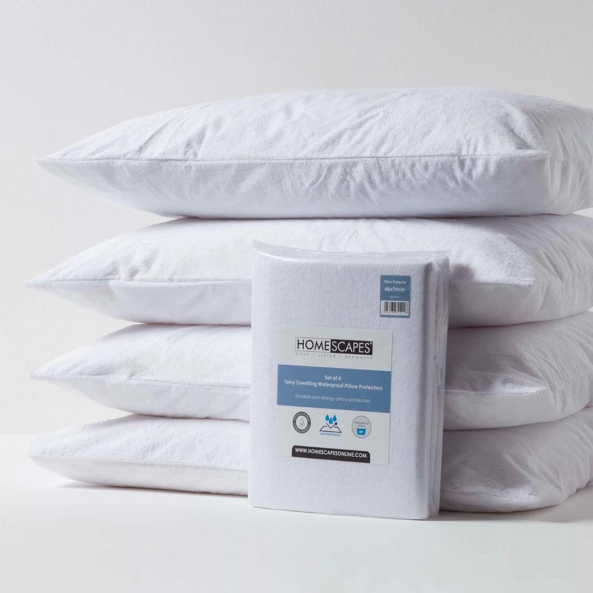 Terry Towelling Waterproof Pillow Protectors, Pack Of 4