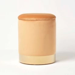 Clarence Velvet Footstool With Storage, Mustard