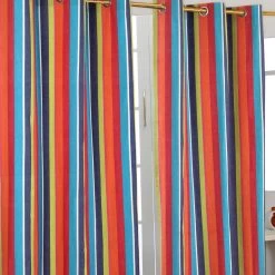 Multi Stripes Ready Made Eyelet Curtain Pair