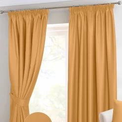 Mustard Yellow Herringbone Chevron Blackout Curtains Pair Pencil Pleat