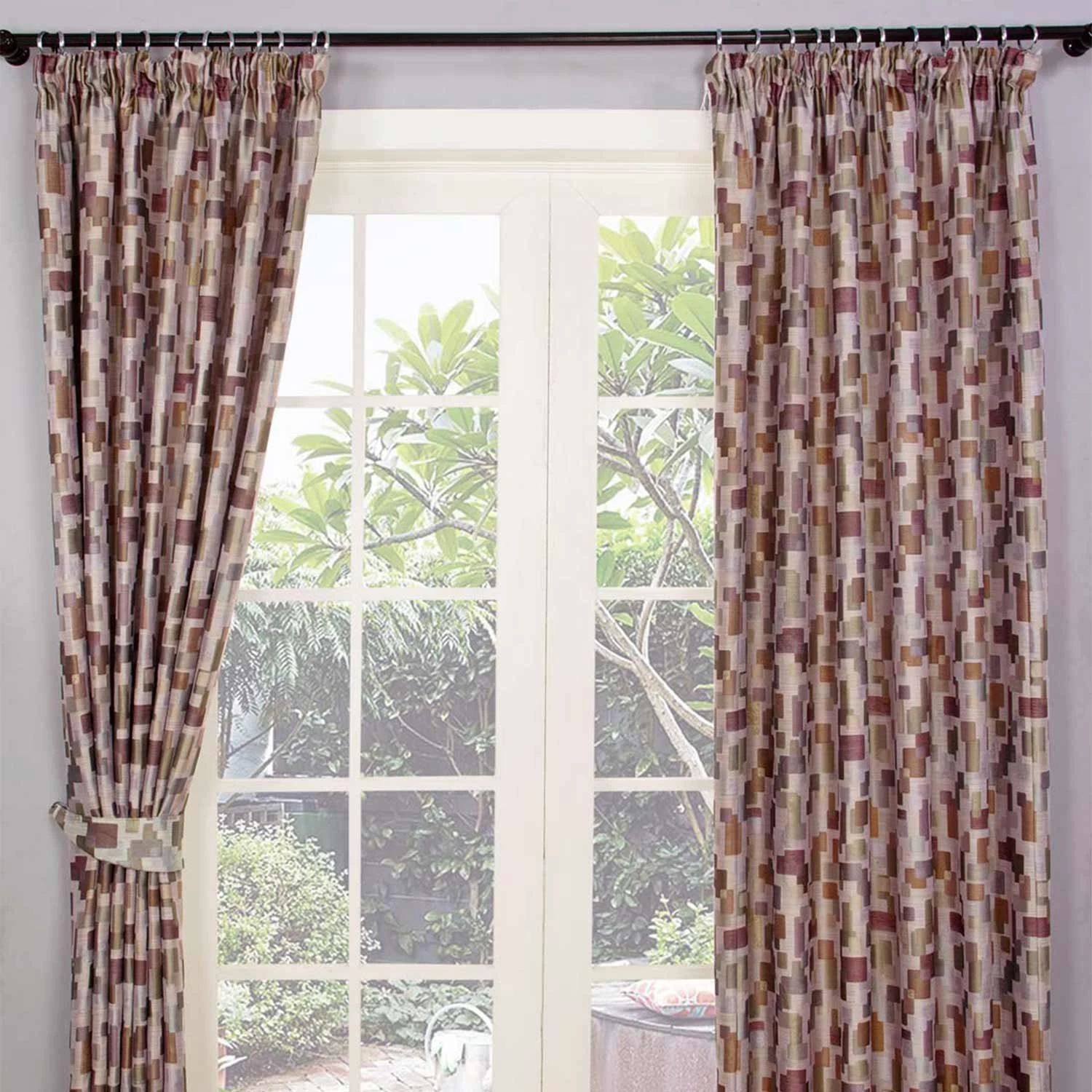 Multi-Colour Jacquard Curtain Abstract Design Fully Lined With Tie Backs