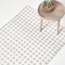 White Geometric Black Diamond Chindi Rug