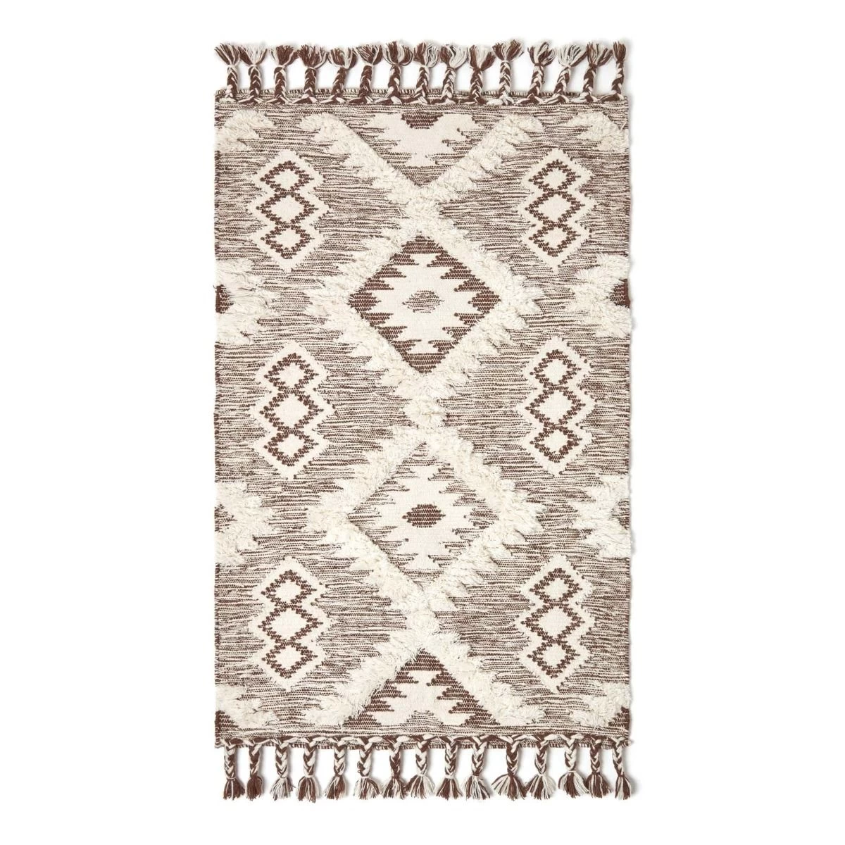Lhasa Handwoven Brown And Cream Diamond Kilim Wool Rug - Image 2