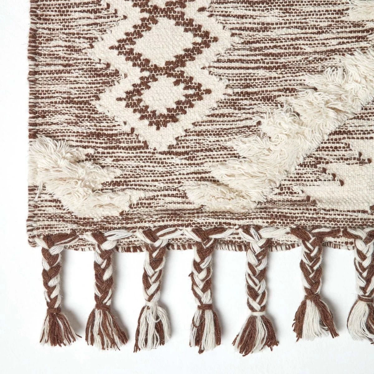 Lhasa Handwoven Brown And Cream Diamond Kilim Wool Rug - Image 3