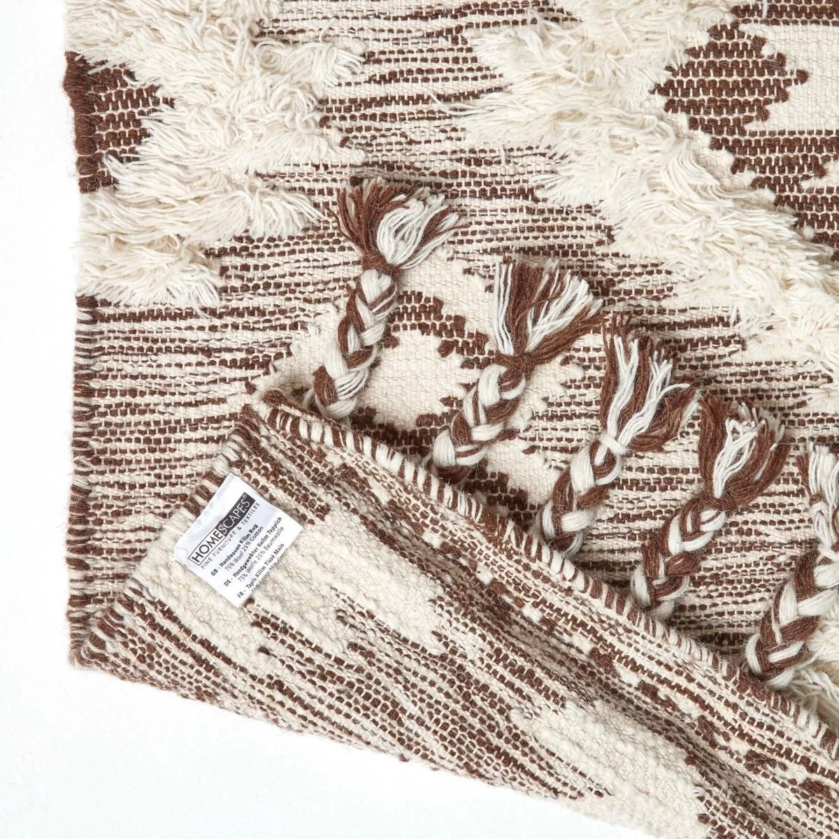 Lhasa Handwoven Brown And Cream Diamond Kilim Wool Rug - Image 5