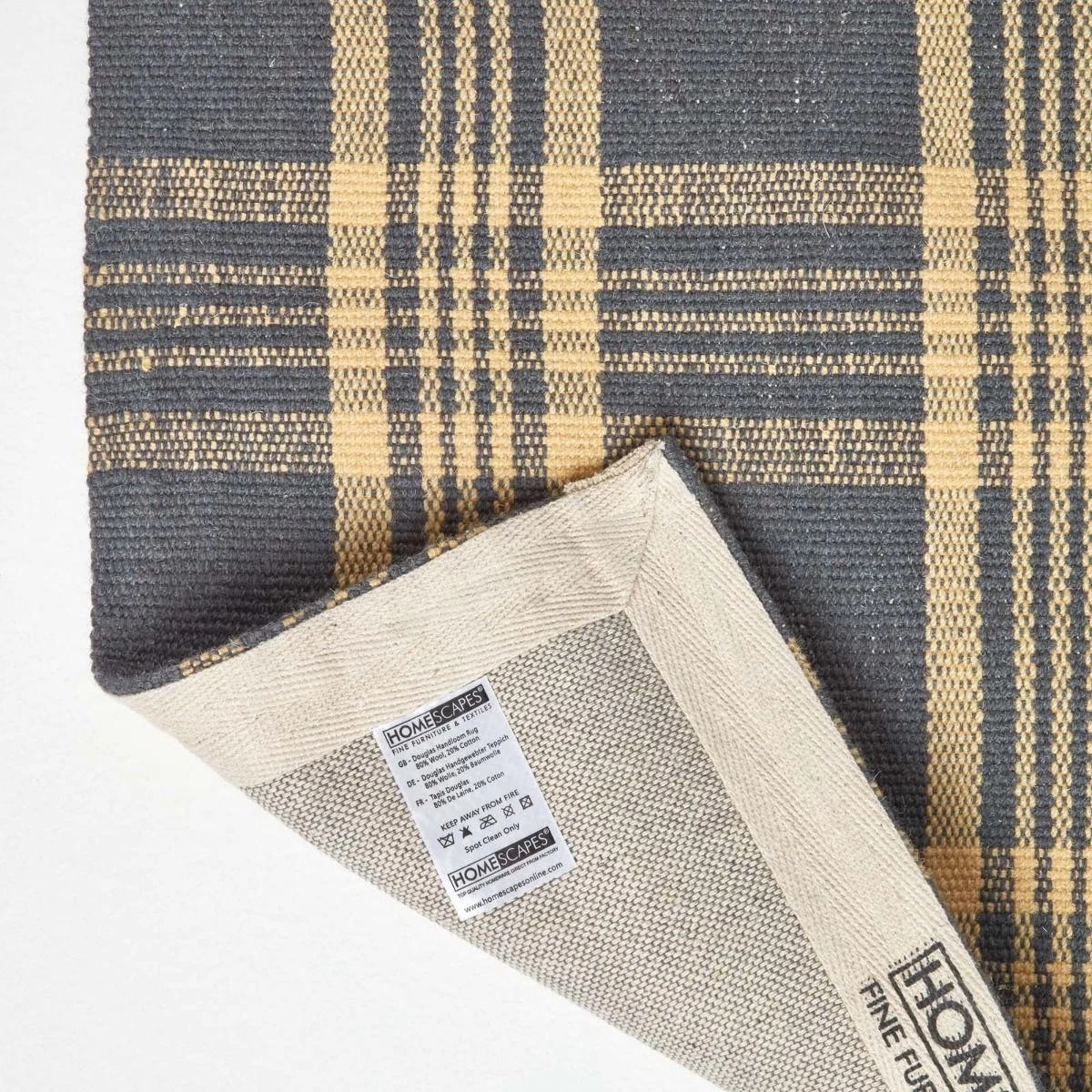 Douglas Grey And Yellow Tartan Check Non-Slip 100% Wool Rug - Image 5