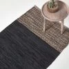 Black Recycled Leather Handwoven Herringbone Rug