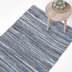Blue Denim Handwoven Striped Chindi Rug