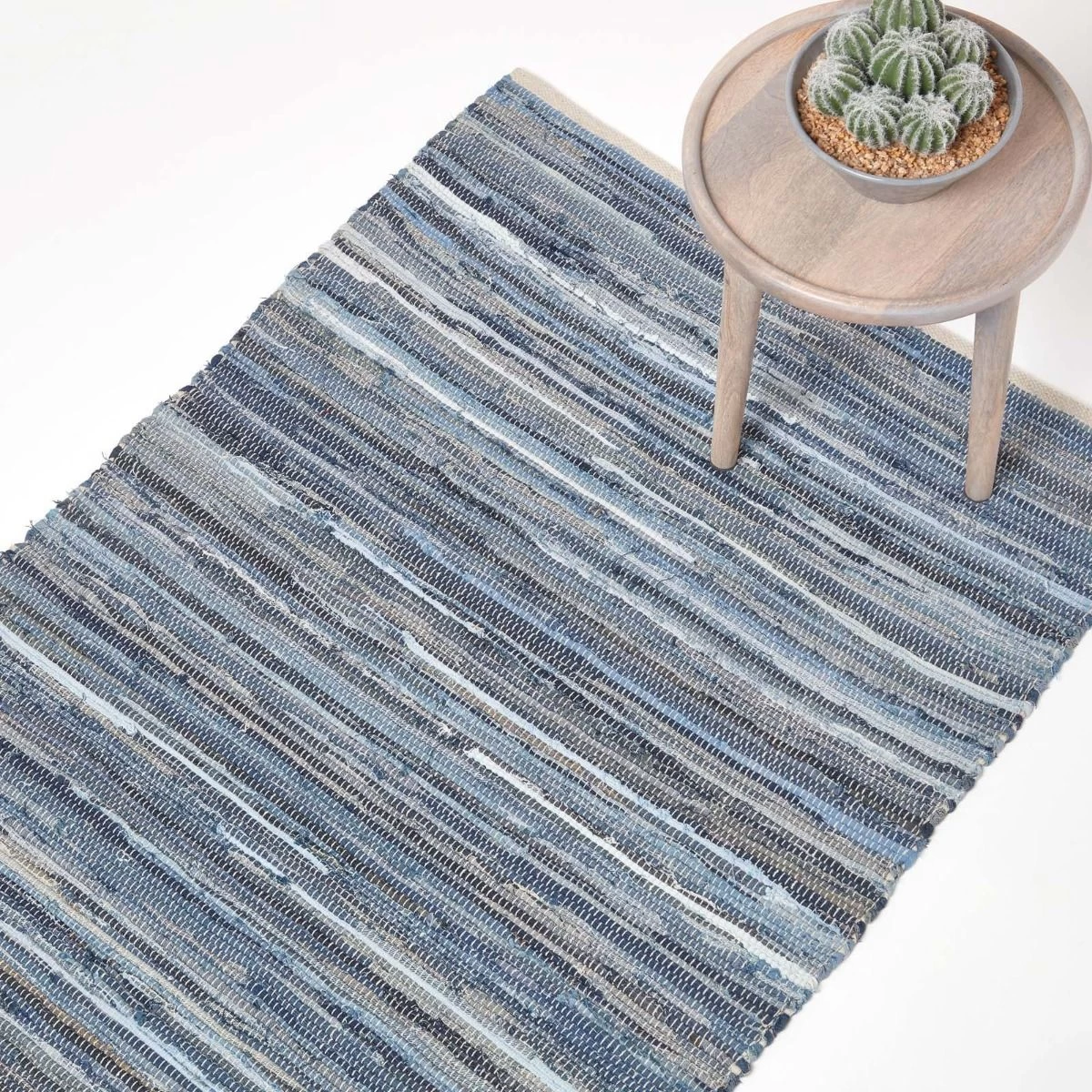 Blue Denim Handwoven Striped Chindi Rug