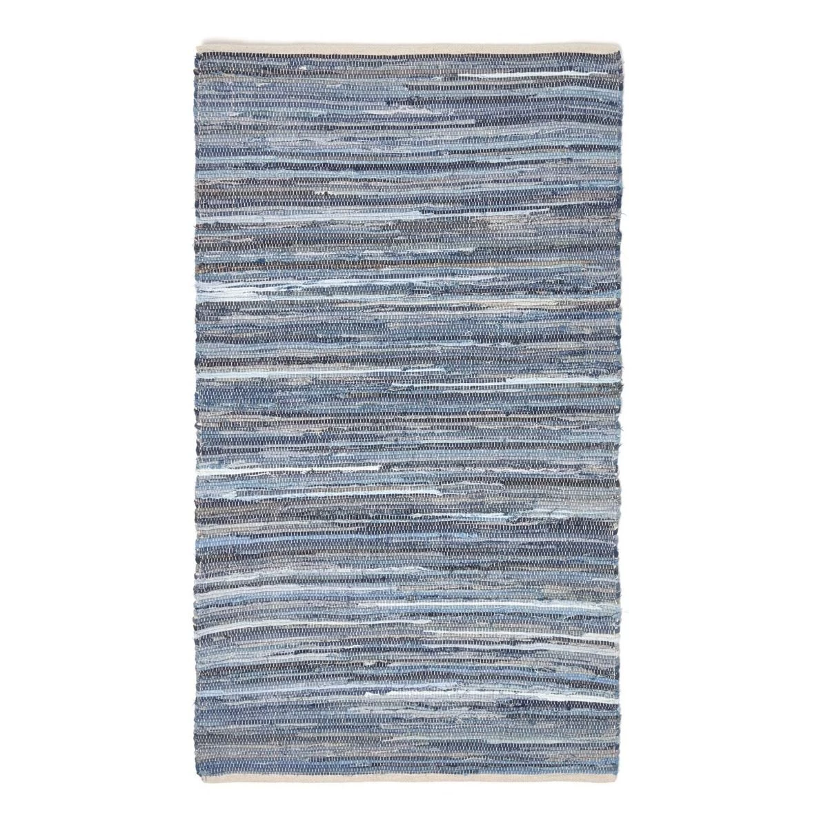 Blue Denim Handwoven Striped Chindi Rug - Image 2