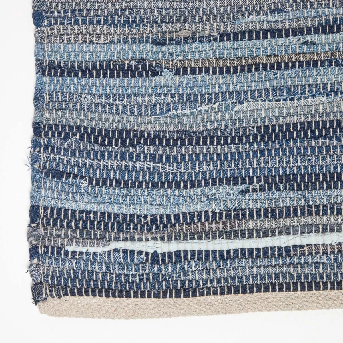 Blue Denim Handwoven Striped Chindi Rug - Image 3