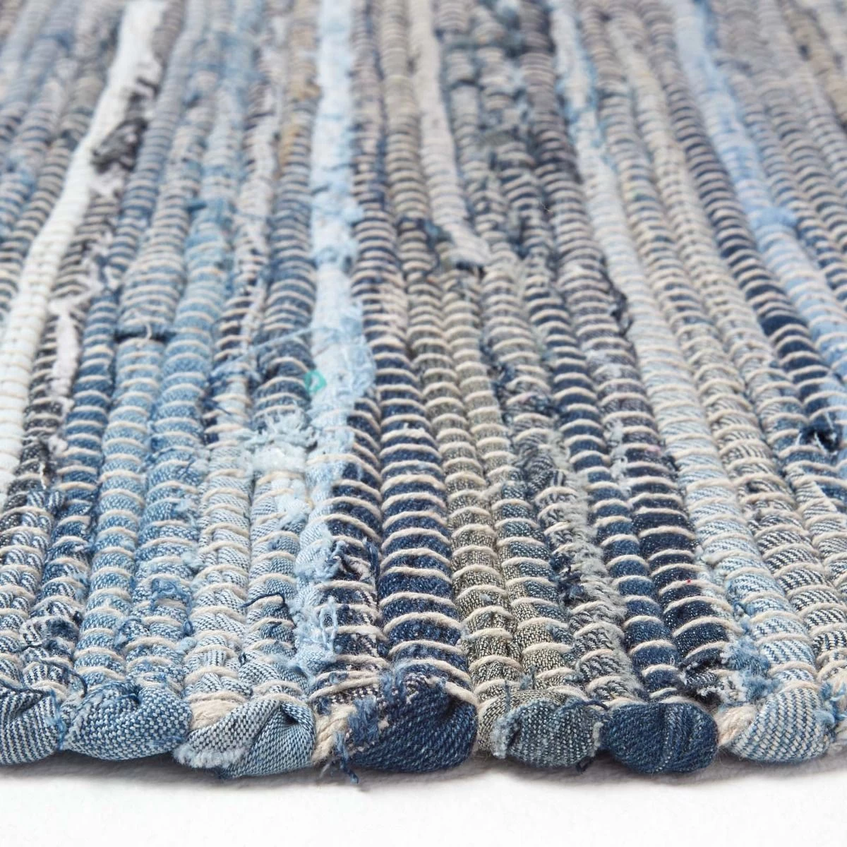 Blue Denim Handwoven Striped Chindi Rug - Image 4