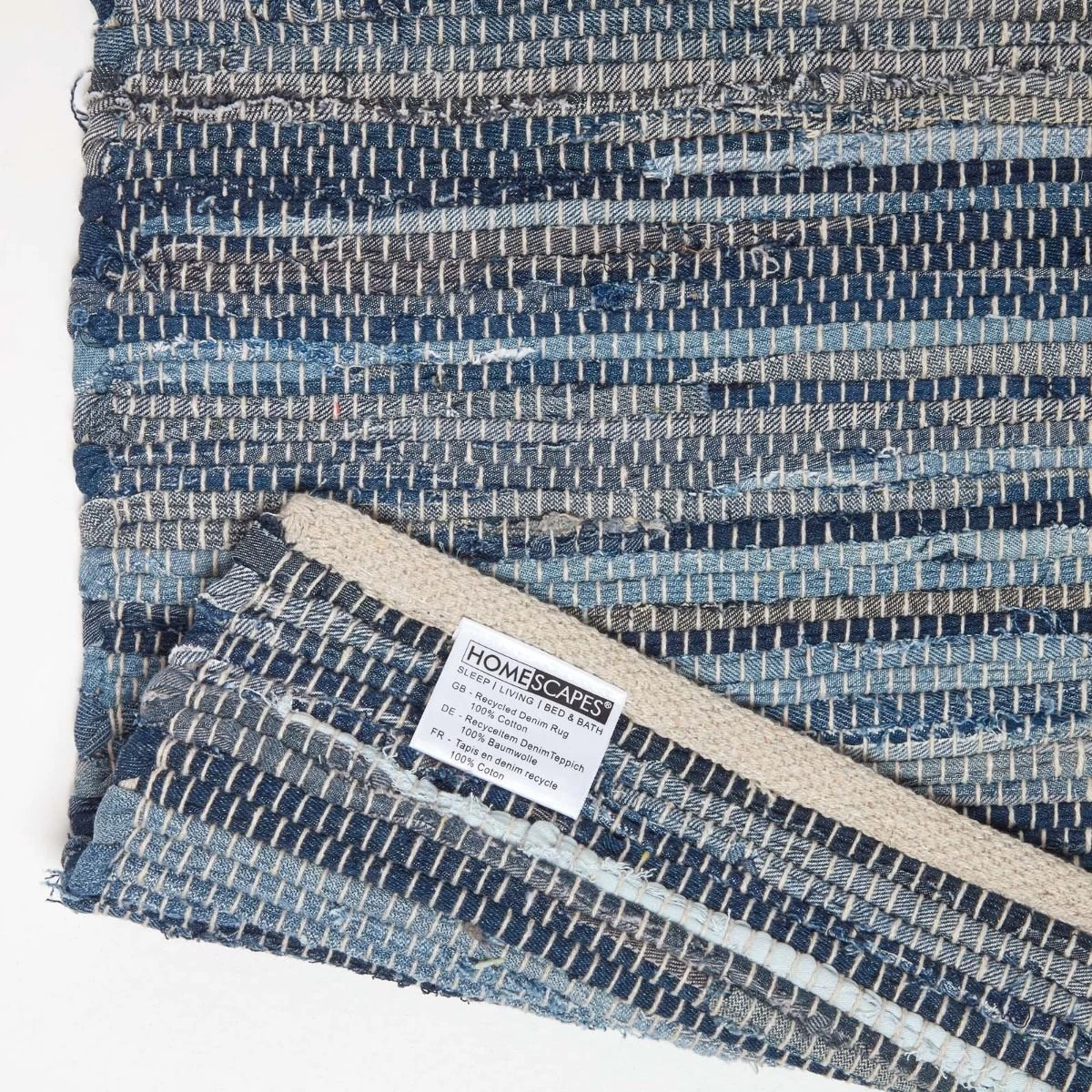 Blue Denim Handwoven Striped Chindi Rug - Image 5