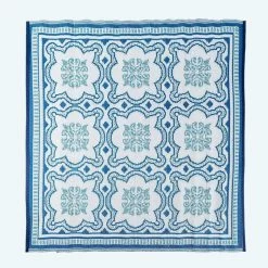 Blue And White Mosaic Pattern Square Reversible Rug