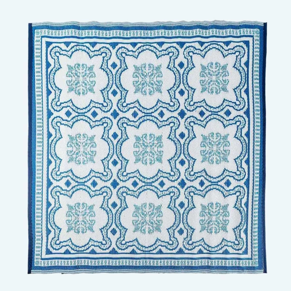 Blue And White Mosaic Pattern Square Reversible Rug
