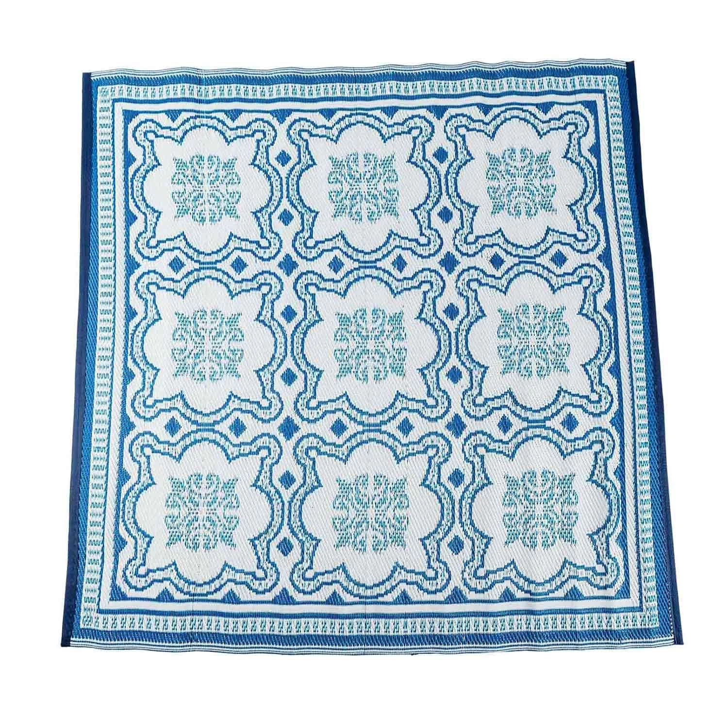 Blue And White Mosaic Pattern Square Reversible Rug - Image 2