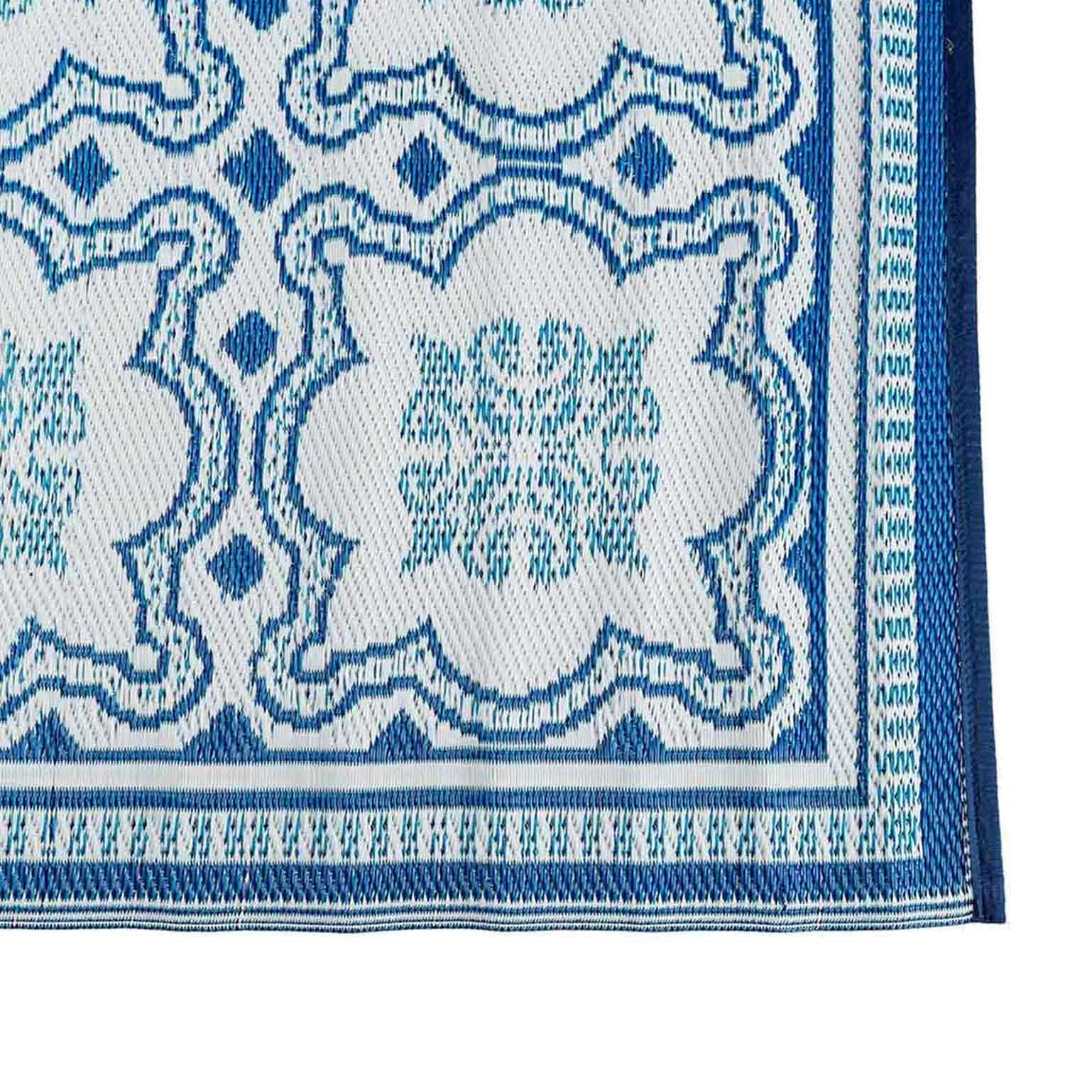 Blue And White Mosaic Pattern Square Reversible Rug - Image 4
