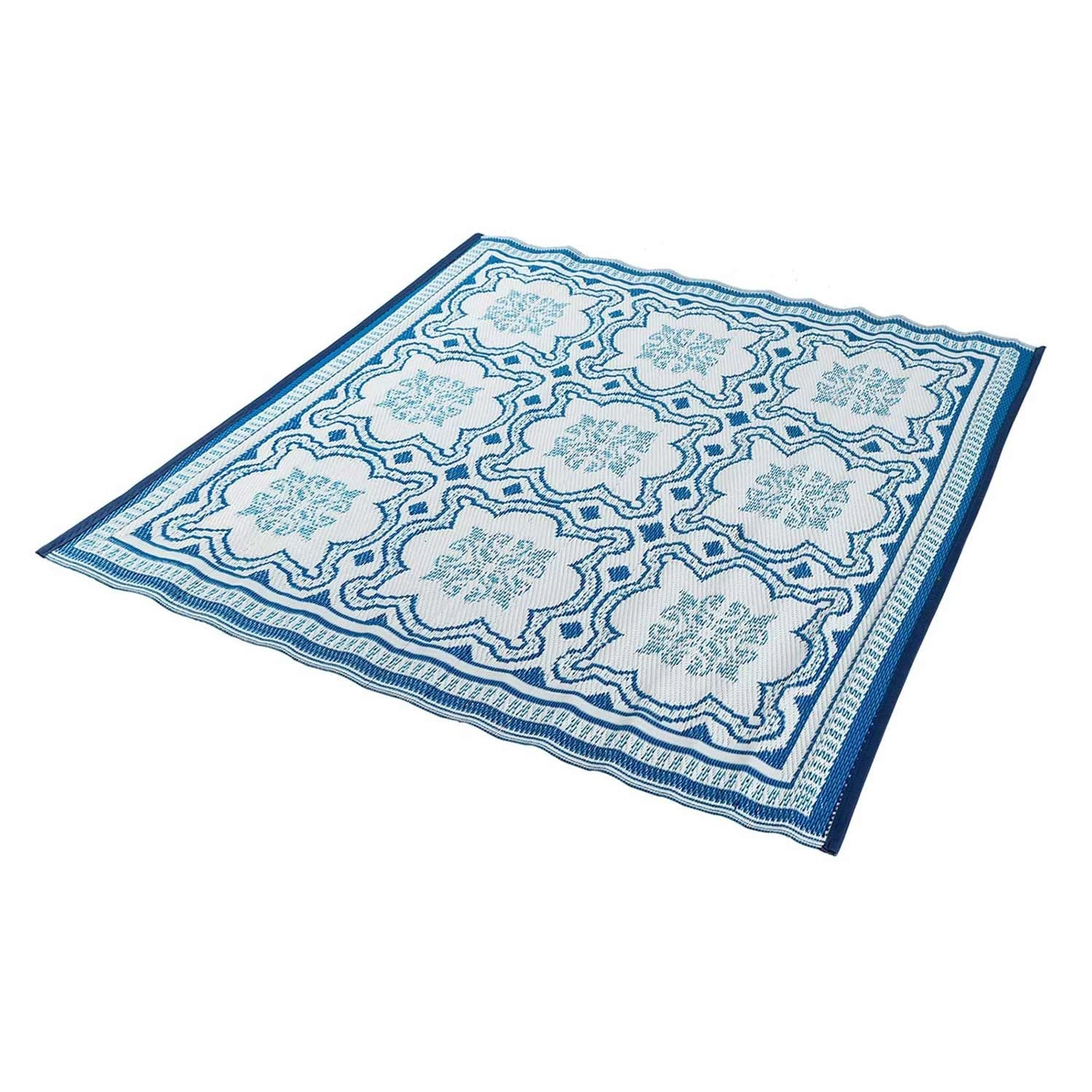 Blue And White Mosaic Pattern Square Reversible Rug - Image 3