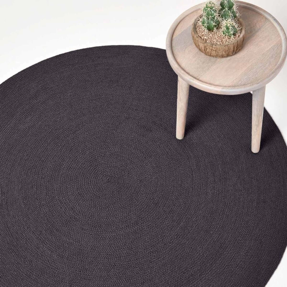 Black Handmade Woven Braided Round Rug, 120 Cm