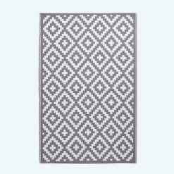Zoe Geometric White & Grey Outdoor Rug Runner, 75 X 200 Cm