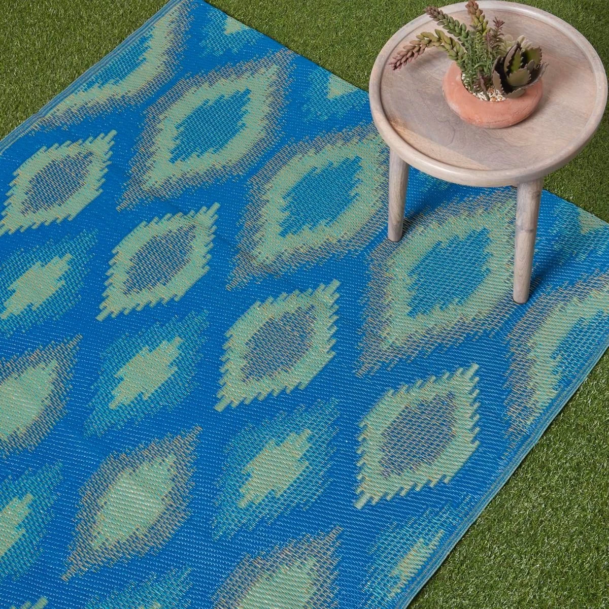 Amber Ikat Green & Blue Outdoor Rug - Image 2