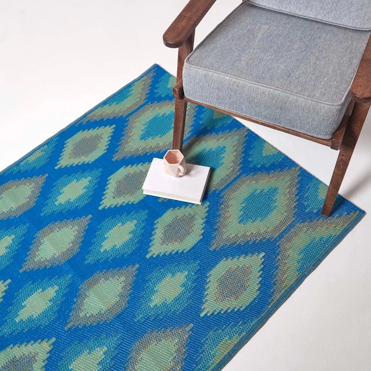 Amber Ikat Green & Blue Outdoor Rug - Image 7