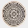 Black & White 100% Cotton Mandala Printed Round Rug