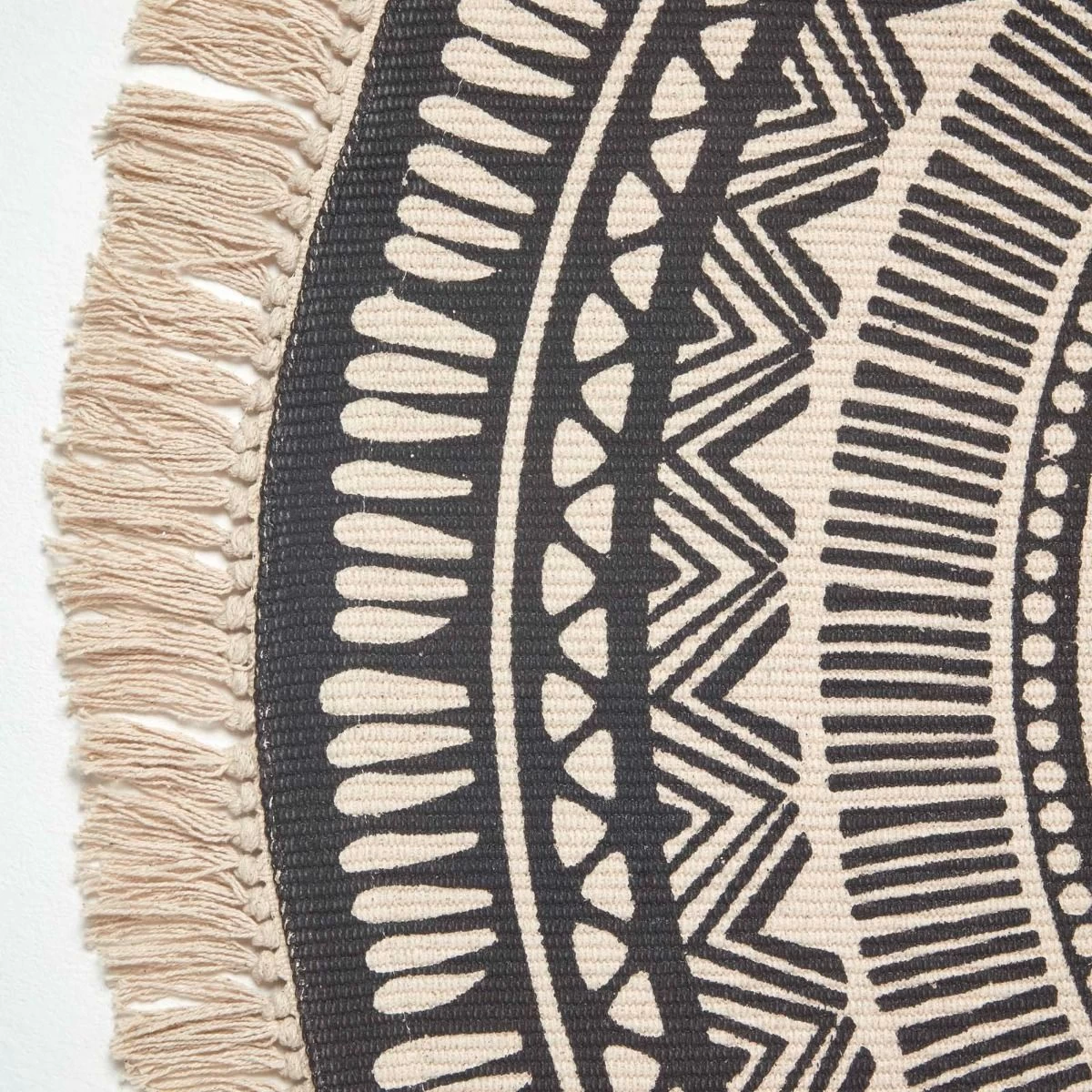 Black & White 100% Cotton Mandala Printed Round Rug - Image 3
