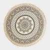 Black & Gold 100% Cotton Mandala Printed Round Rug