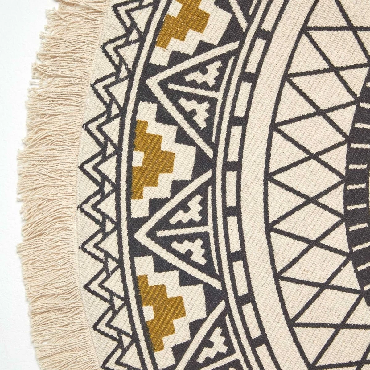 Black & Gold 100% Cotton Mandala Printed Round Rug - Image 3