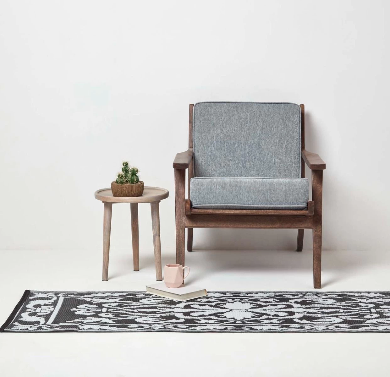 Black & White Outdoor Rug Runner With Damask Design, 198 X 73 Cm - Image 5