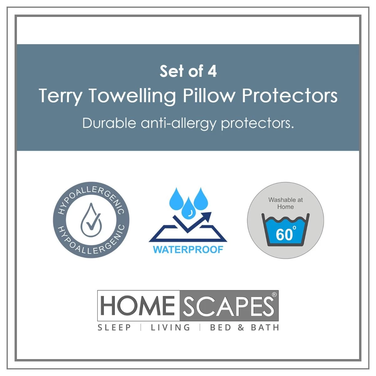 Terry Towelling Waterproof Pillow Protectors, Pack Of 4 - Image 2