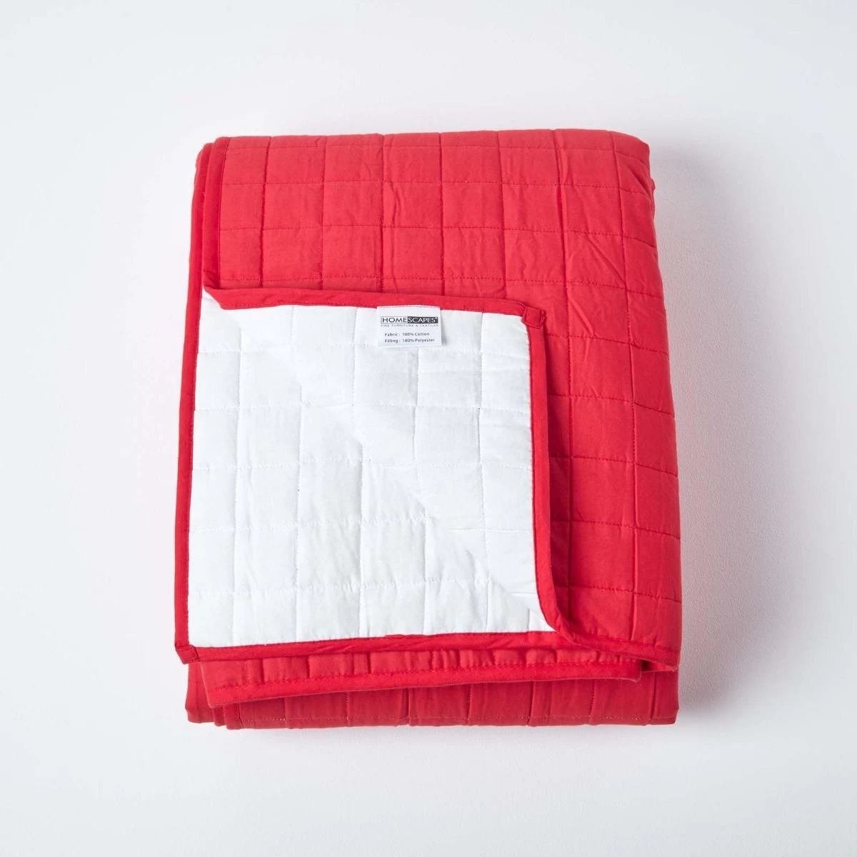 Cotton Quilted Reversible Bedspread Red & White - Image 2